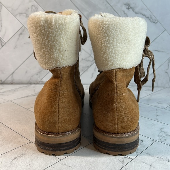 NWOT Lands End Womens Brown Leather Faux Fur Collar Ankle Boots Size 11D Wide - Picture 3 of 9